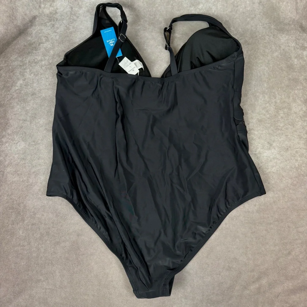 Cupshe Black Scalloped Mesh V-Neck One Piece Swimsuit Plus Size 3X